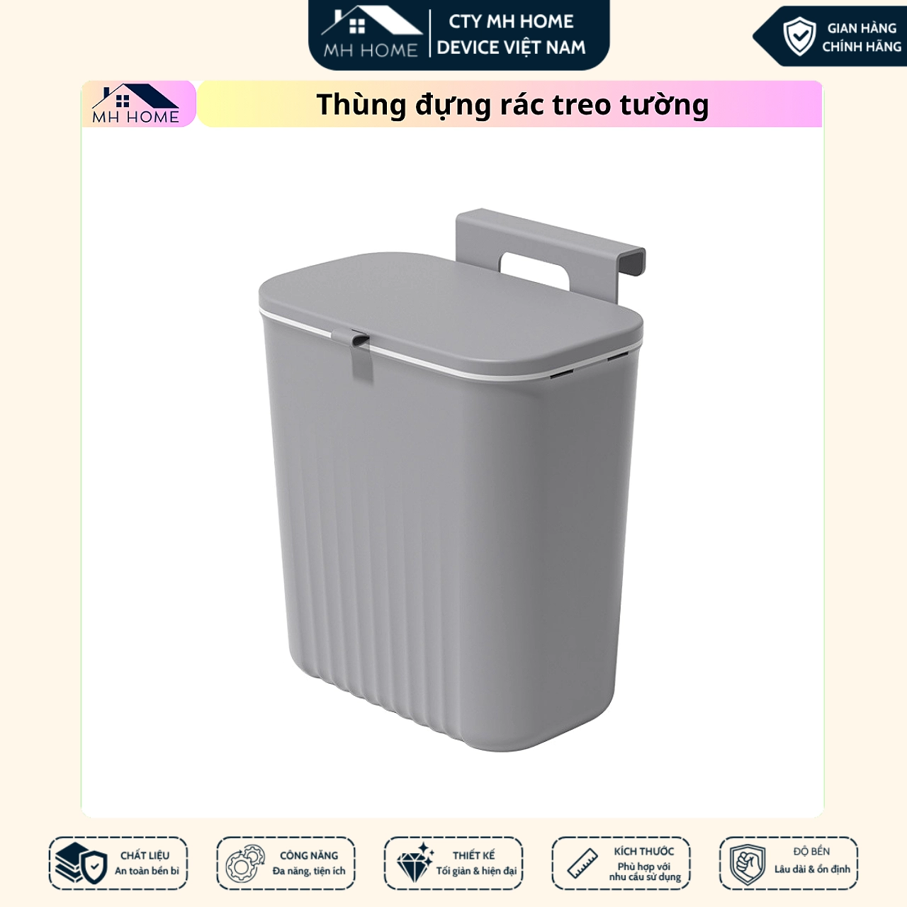 Thùng Rác Treo Tường Nhà Bếp 12L Có Nắp Vỏ Sò Thông Minh - Thùng Rác Treo Cánh Cửa Tủ Chống Mùi Tiện Lợi MH